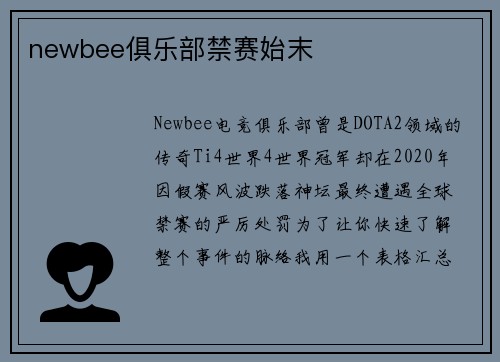 newbee俱乐部禁赛始末